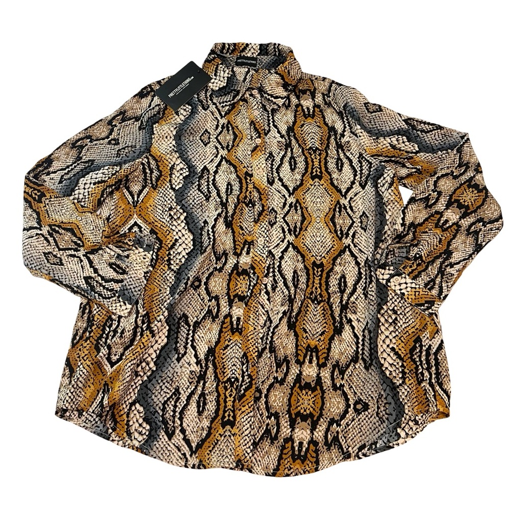 PrettyLittleThing Snake-Print Button-Up Blouse